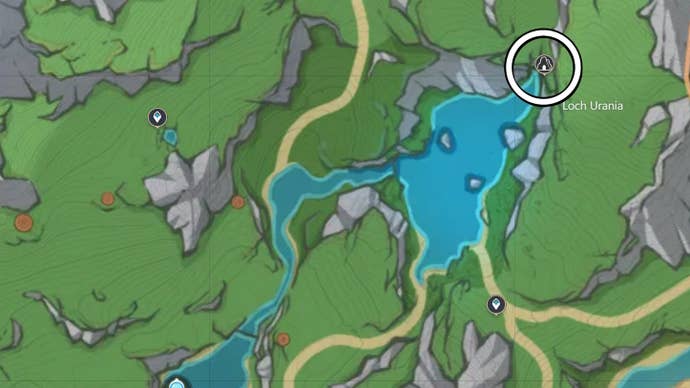 map image of a cave entrance near lock urania in fontaine