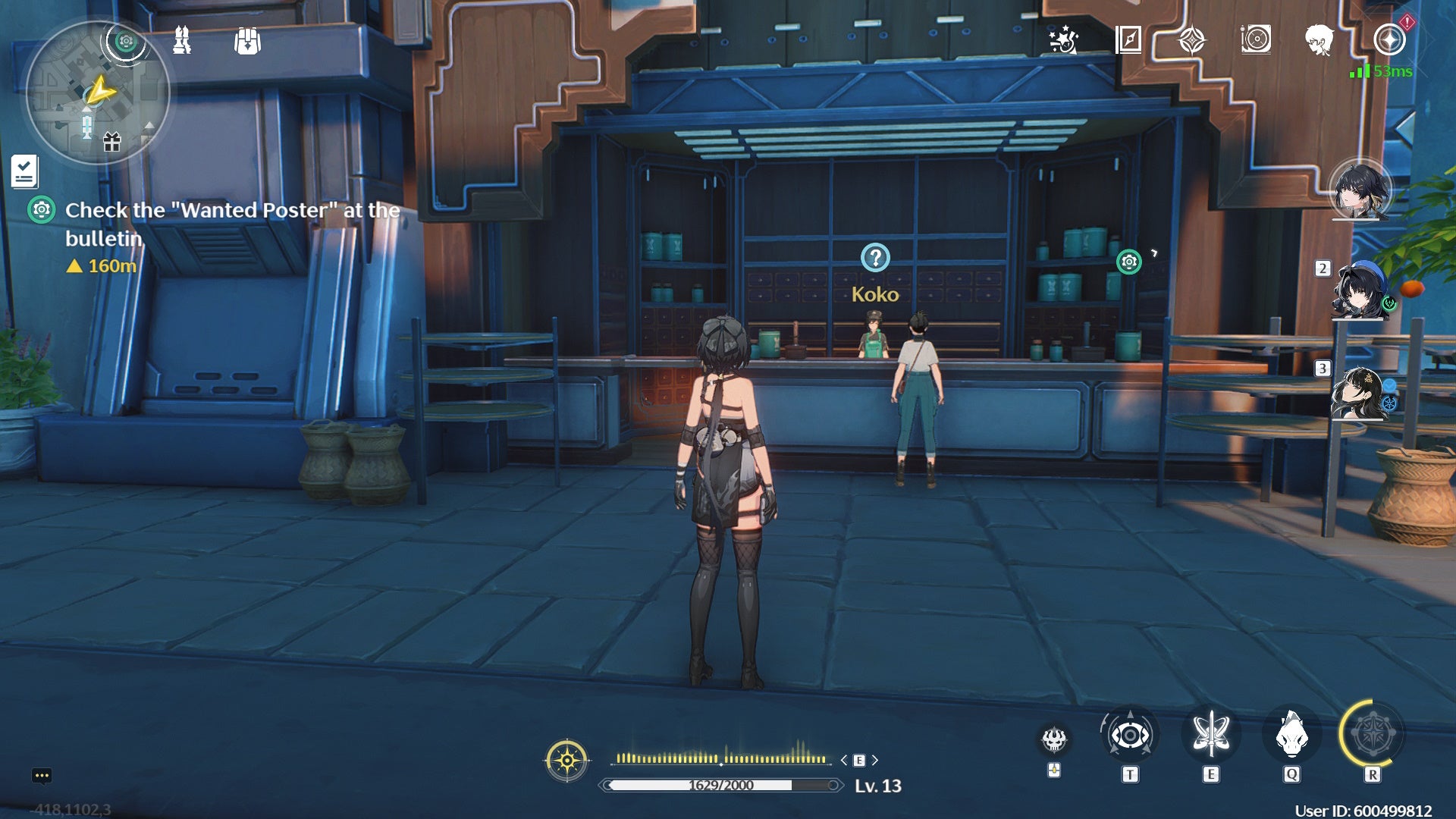 The female Rover looking at the Koko NPC at her pharmacy in Wuthering Waves.