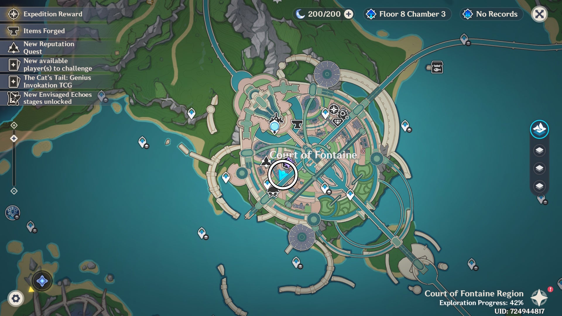 Circled map location of Eugenie&rsquo;s location in Genshin Impact.