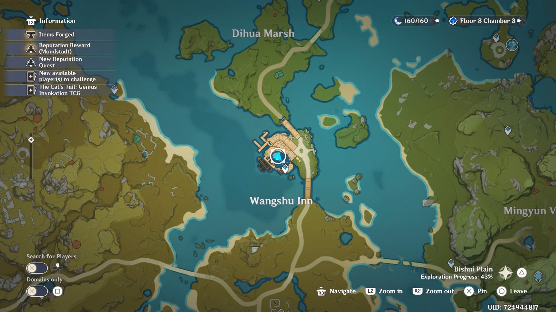 Map view of Wangshu Inn location in Genshin Impact.