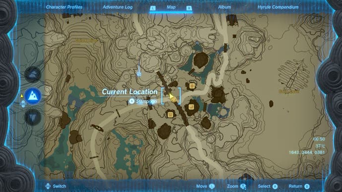 Map showing where you can buy a diamond from a Goron in The Legend of Zelda: Tears of the Kingdom.