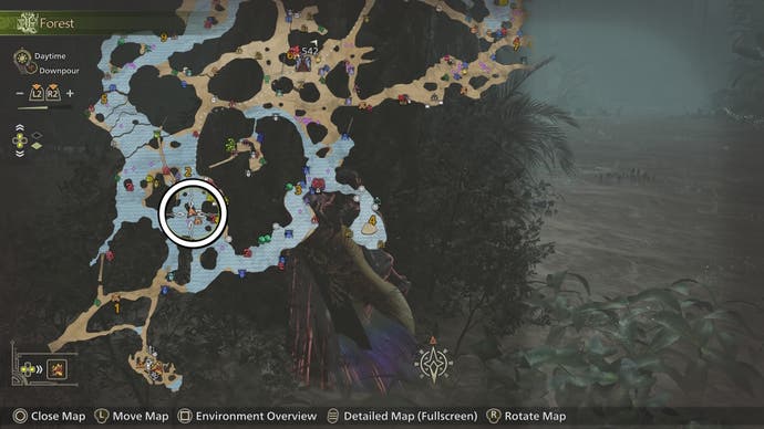 Circled map view of a Dapperwing location in Monster Hunter Wilds.