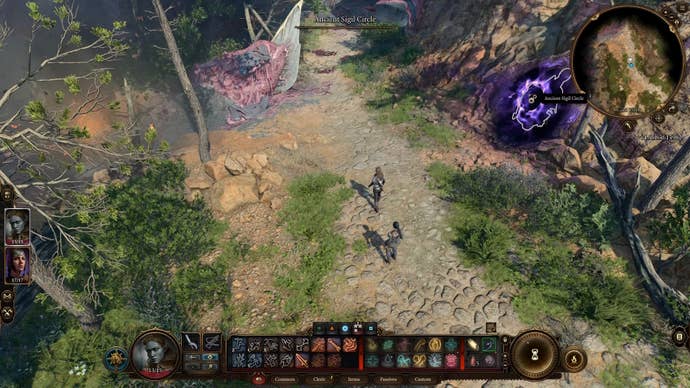 Cursor hovered over a swirling purple portal on the side of a cliff.