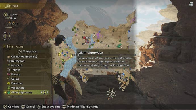 Map location tracking Giant Vigorwasp in Monster Hunter Wilds.