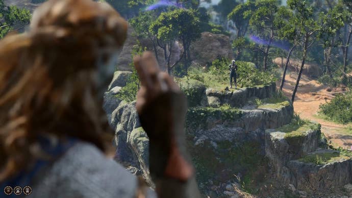 Cutscene of Minthara speaking through telepathy in the distance to a drow main character.