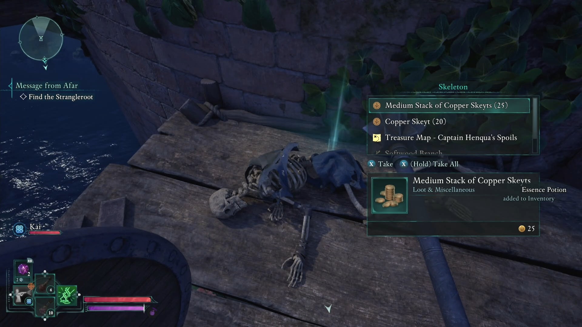 Loot on a corpse showing Captain Henqua&rsquo;s Spoils Treasure Map in Avowed.