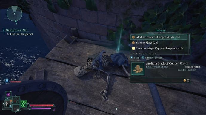 Loot on a corpse showing Captain Henqua's Spoils Treasure Map in Avowed.