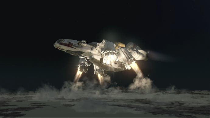 the frontier spaceship landing on earth at night