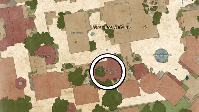 Circled map view of Ector Brewer's location in Avowed.