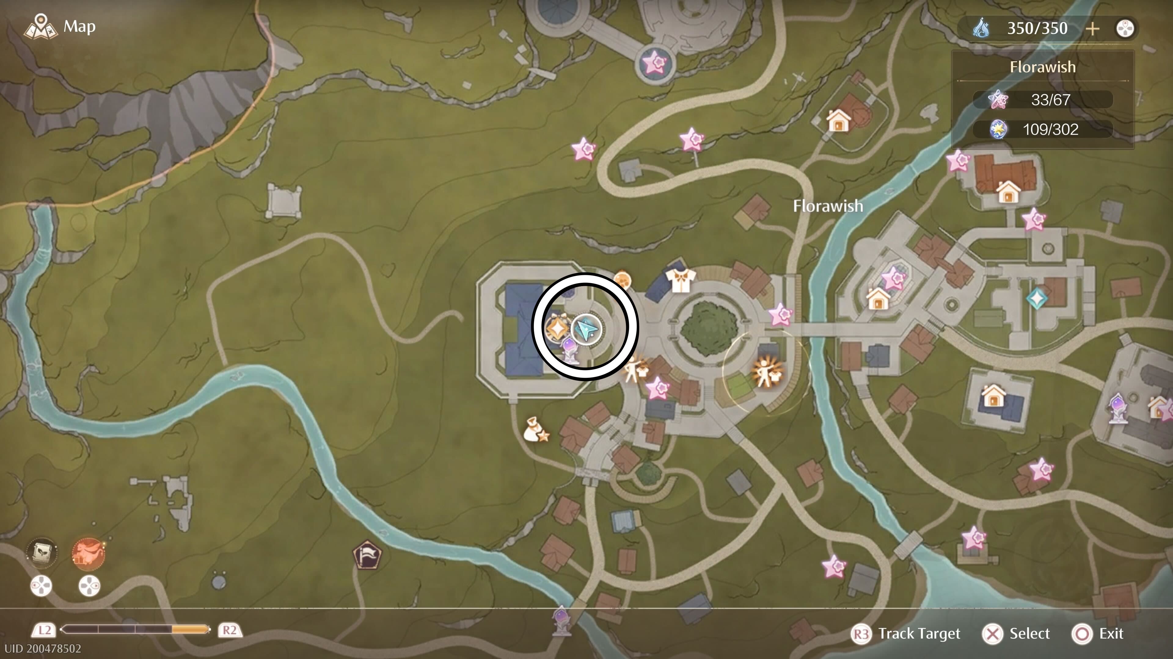 Circled map view of the Sovereign of Cool&rsquo;s location in Infinity Nikki.