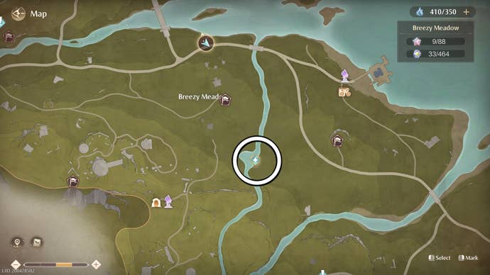 Circled map showing the Sovereign of Elegant’s location in Infinity Nikki.