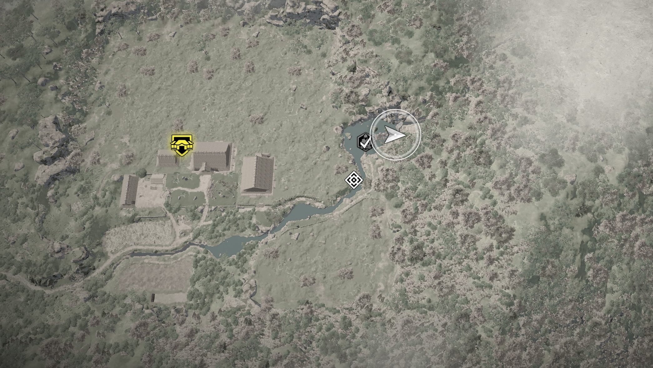 Map view of the waterfall with treasure behind it&rsquo;s location in Assassin&rsquo;s Creed Shadows.