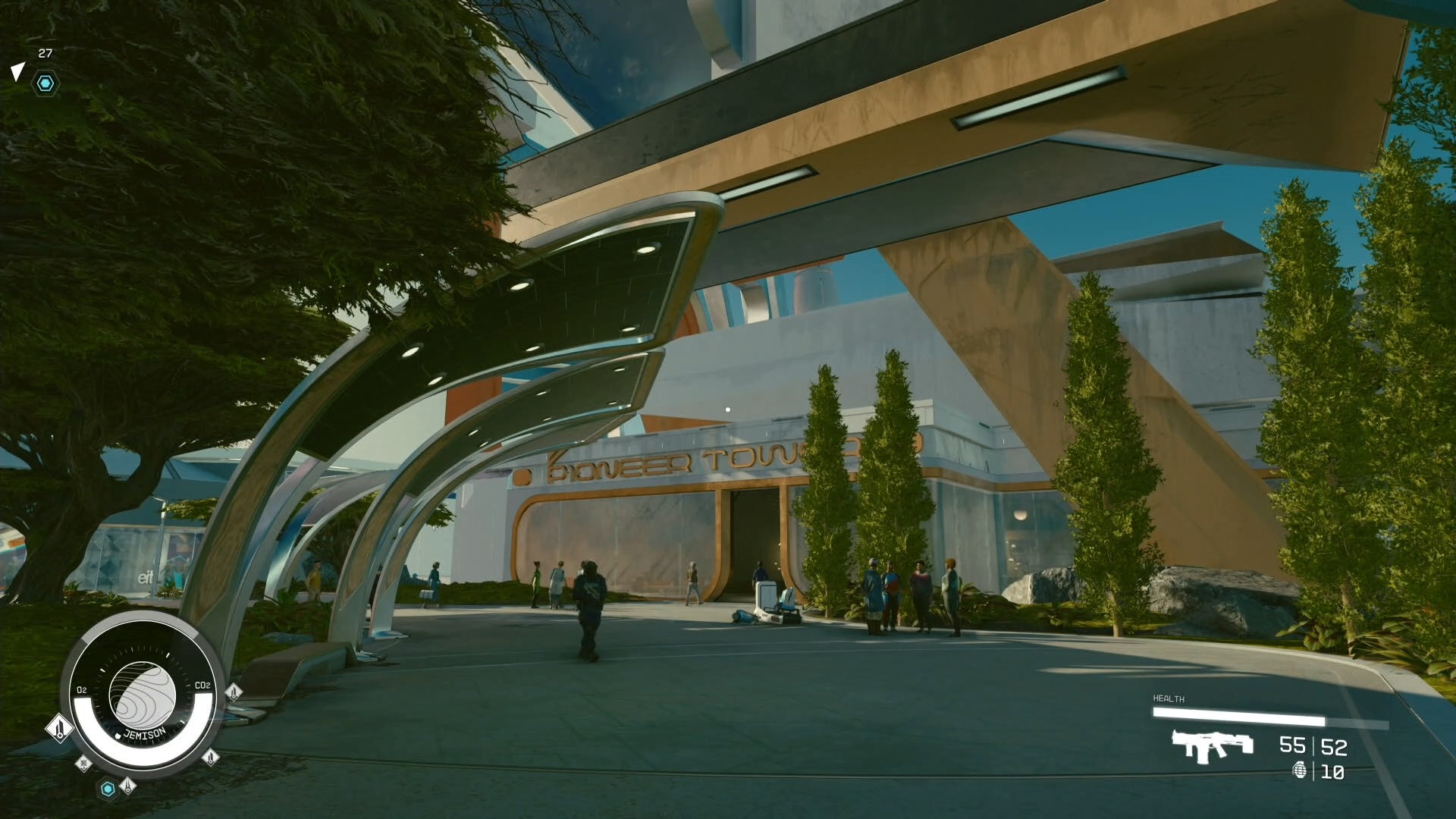 first person view of pioneer tower entrance