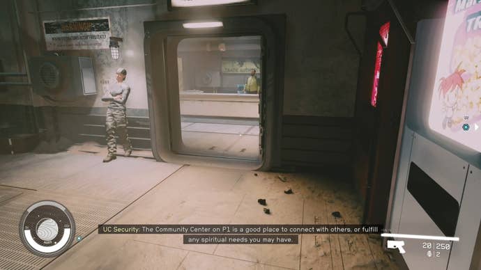 first person view of the entrance to trade authority in cydonia on mars