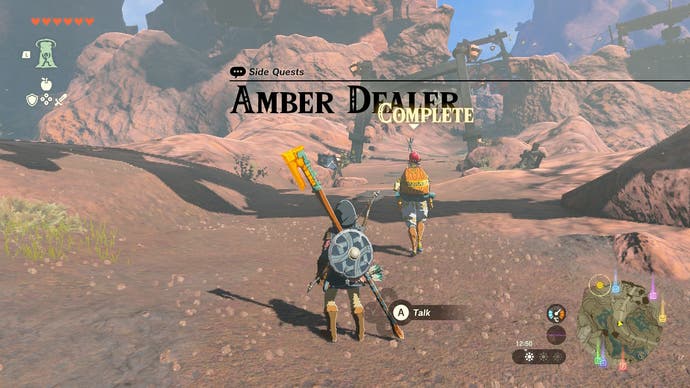 Link completing the Amber Dealer side quest in The Legend of Zelda: Tears of the Kingdom.