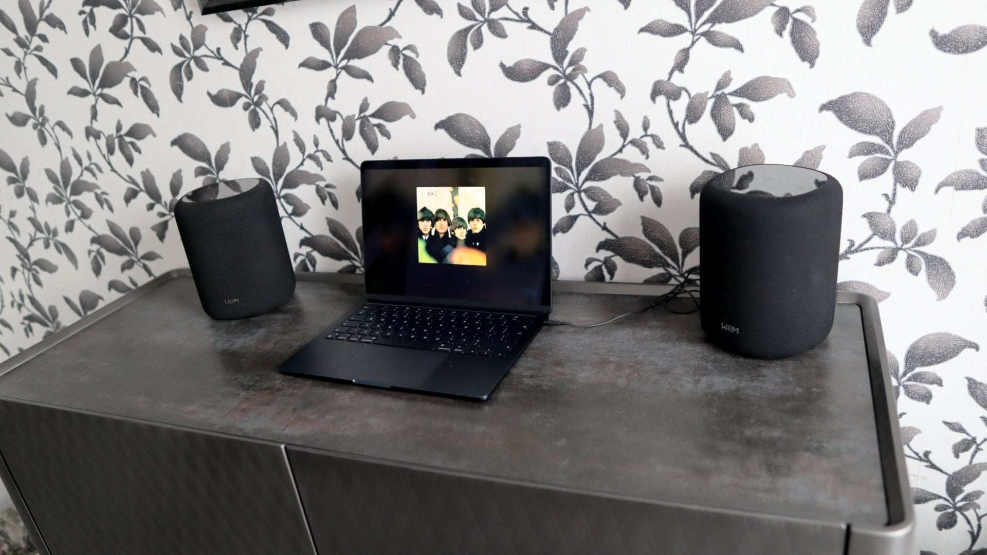 WiiM Sound Lite speaker stereo pair with MacBook Air