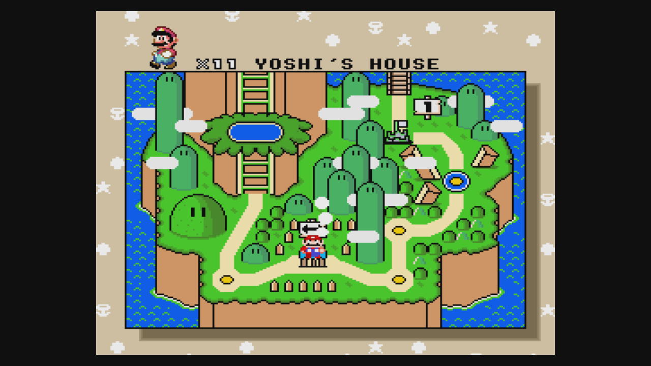 Best Mario Games - Super Mario World screenshot showing the map screen for Yoshi's House.