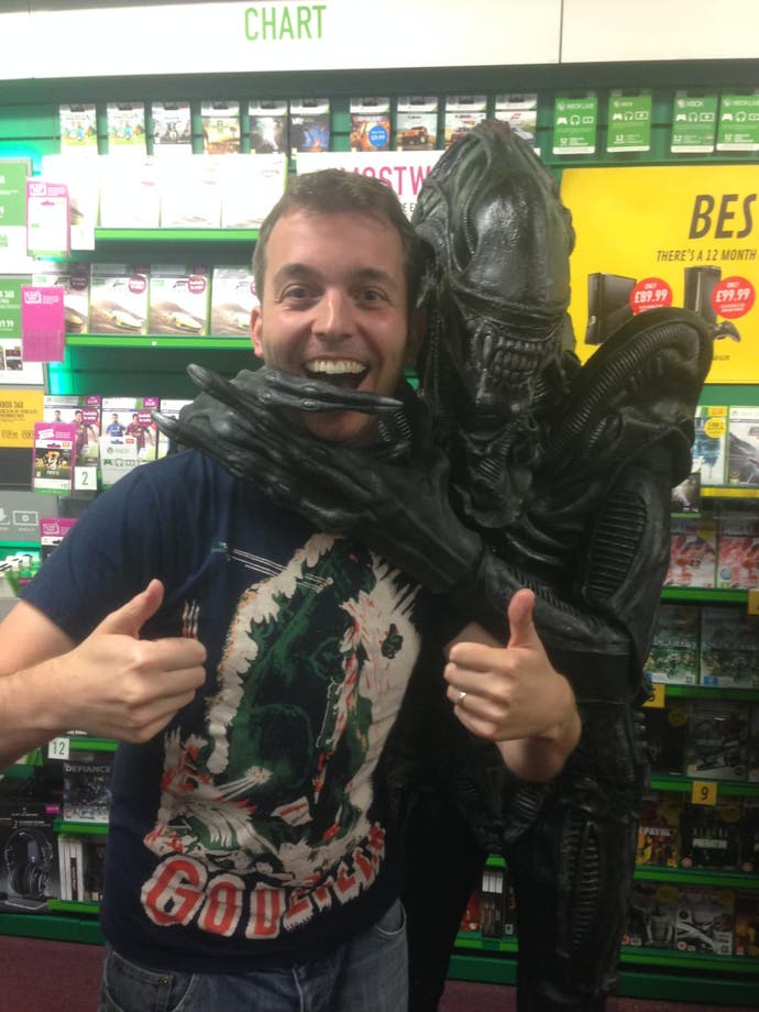 A photo of Alien: Isolation writer Will Porter, on the game's release day