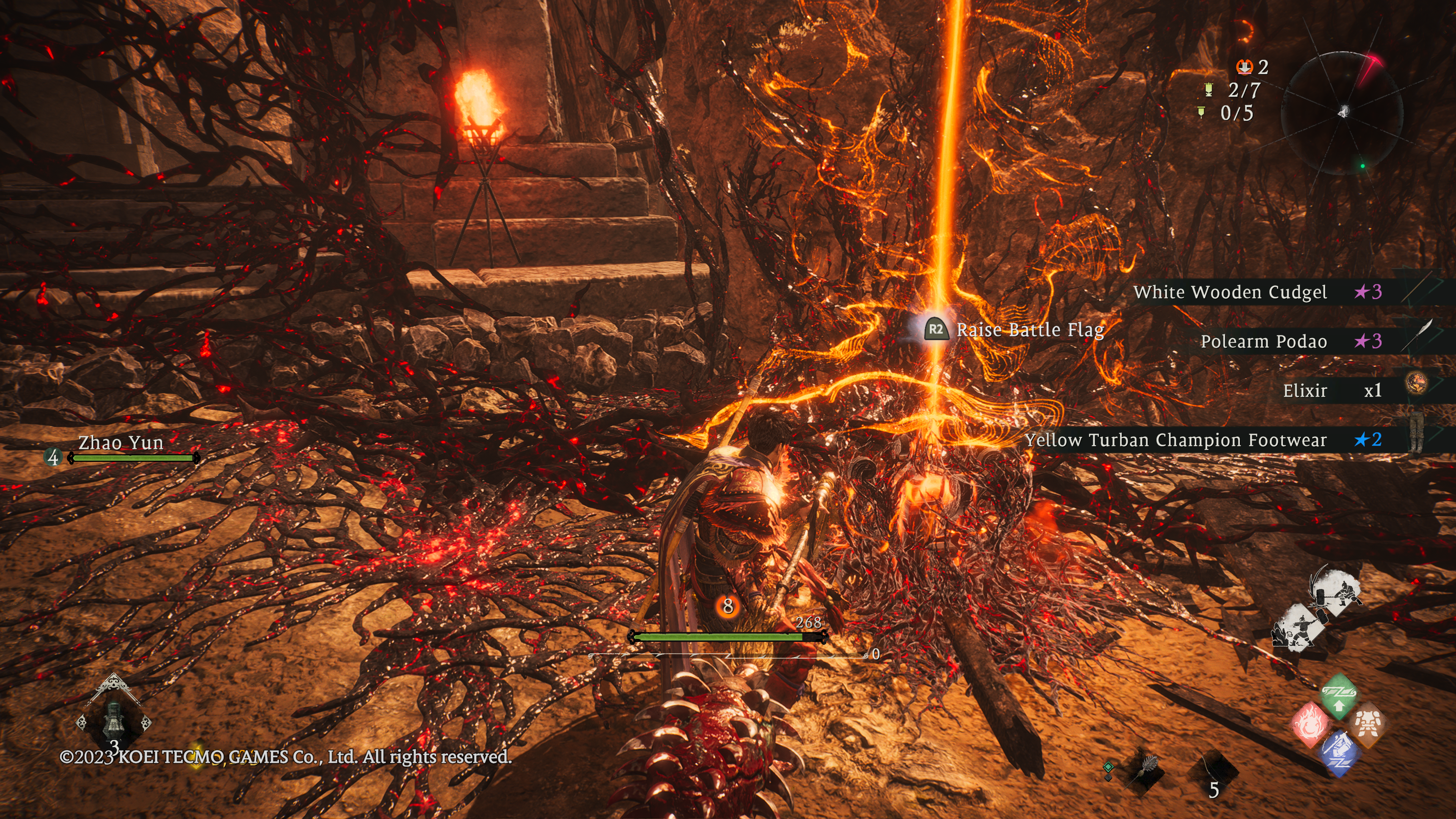 Wo Long Fallen Dynasty - a raise battle flag prompt in an orange-tinged area