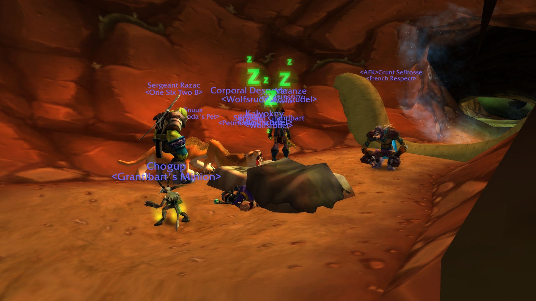 World of Warcraft sleeping bag group. five players sharing the same sleeping bag. - 1