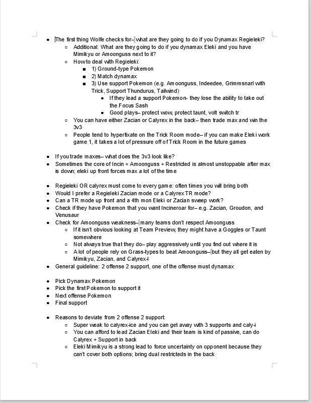 Wolfe Glick&rsquo;s notes - a screenshot of a page from his Team Preview doc