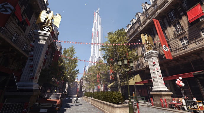 An alternate universe street in nazi Paris in Wolfenstein Youngblood