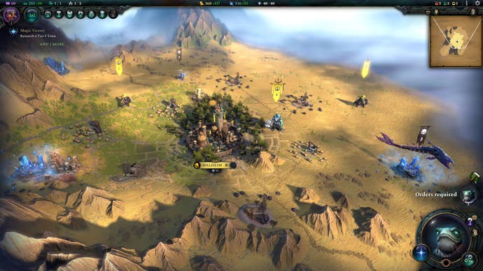 A city sits in a stark landscape in Age Of Wonders 4