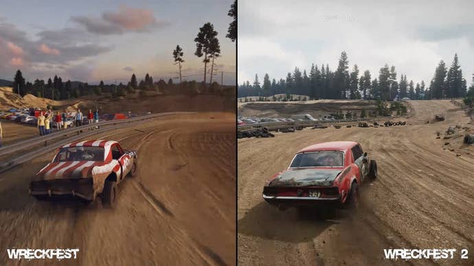 wreckfest 2 vs wreckfest 1 comparison screenshots: sandy turn