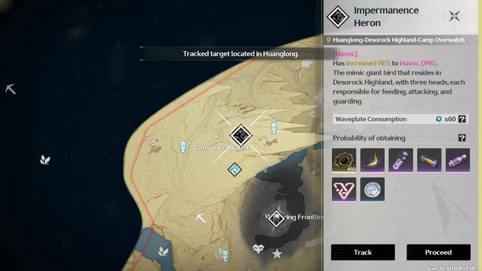 The location of the Impermanence Heron boss in Wuthering Waves is shown on the map