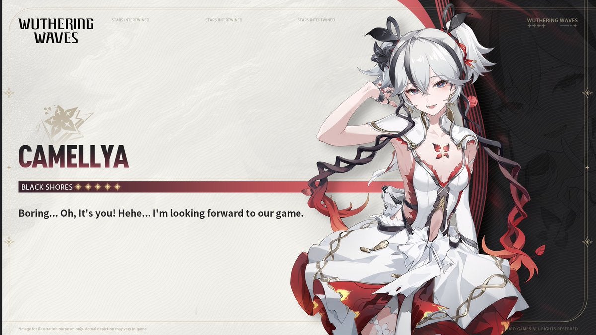 Promotional artwork for Wuthering Waves' five-star Resonator, Camellya, is shown