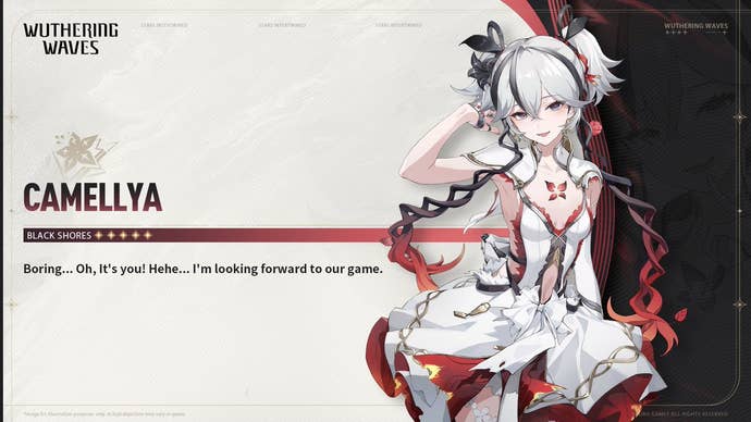 Promotional artwork for Wuthering Waves' five-star Resonator, Camellya, is shown