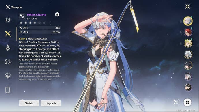 Jinhsi can be seen with the Helios Cleaver broadblade equipped in Wuthering Waves