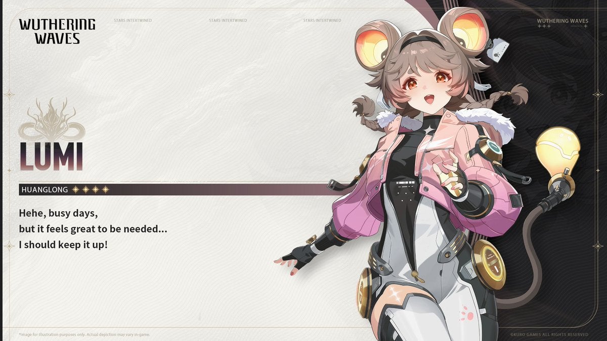 Promotional artwork for Wuthering Waves' four-star Resonator, Lumi, is shown