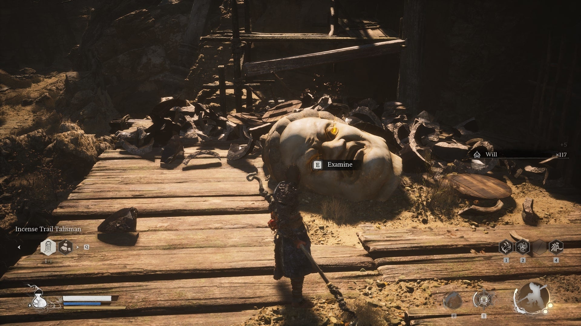 The player approaches a Buddha Head, where they can retrieve the Buddha's Eyeballs, in Black Myth Wukong - 8