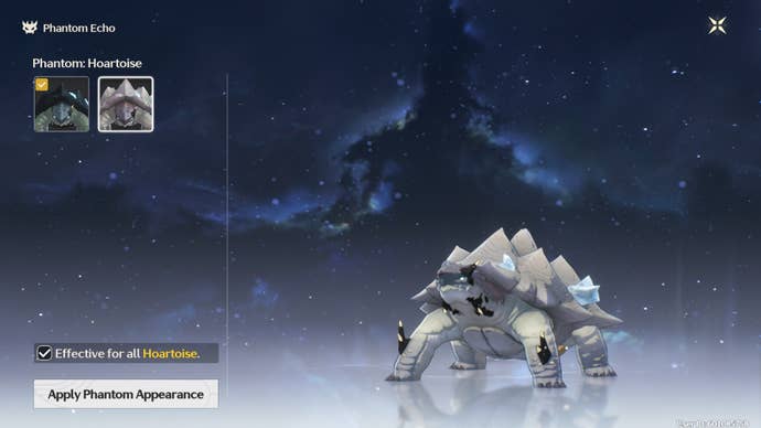 The screen where players can swap between standard and Phantom appearances for their Echoes is shown in Wuthering Waves