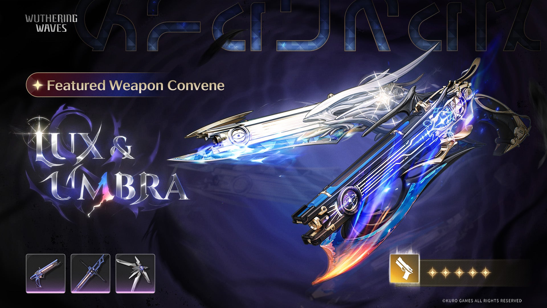 The Lux and Umbra pistols Weapon Convene is shown in official marketing materials for Wuthering Waves