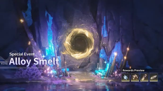 Wuthering Waves Alloy Smelt promotional image and rewards shown, including Astrite rewards.