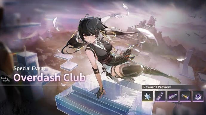 Wuthering Waves Overdash Club promotional image and rewards displayed, including Astrite rewards.