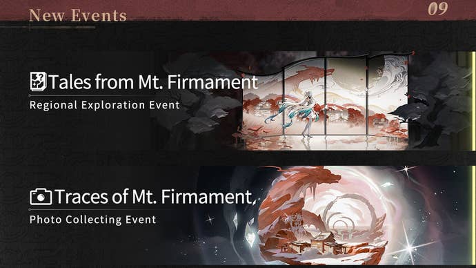 Artwork for two Mt. Firmament events for Wuthering Waves in version 1.1.