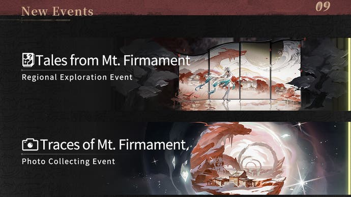 Artwork for two Mt. Firmament events for Wuthering Waves in version 1.1.