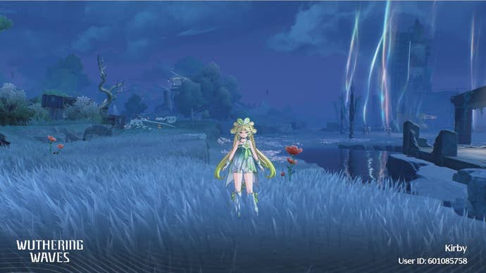 Verina stands beside a Belle Poppy in Wuthering Waves