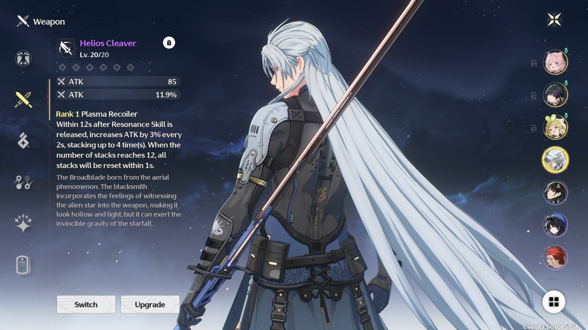 Five star character, Calcharo, is shown wielding the Helios Cleaver in Wuthering Waves - 3