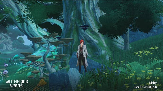 Mortefi stands beside some Coriolus at the Giant Banyan in Wuthering Waves