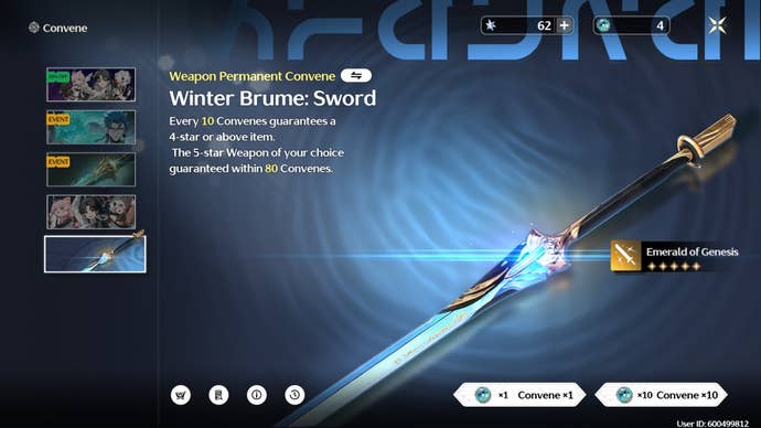 The Banner menu in Wuthering Waves on the permanent Drawn Edges weapon Banner.