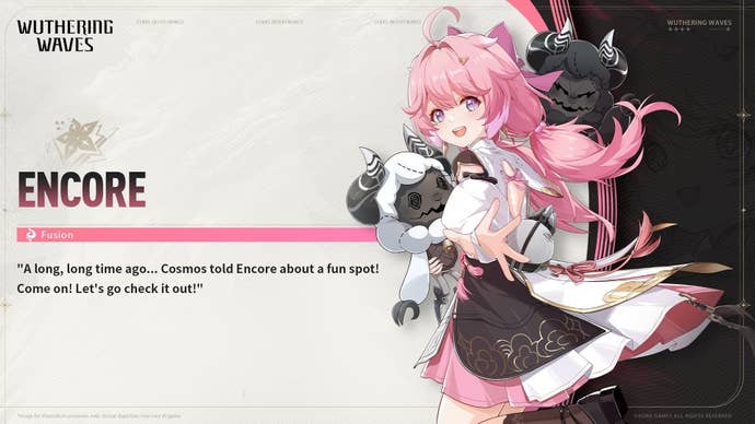 Drip marketing for Encore in Wuthering Waves with a quote from Encore.