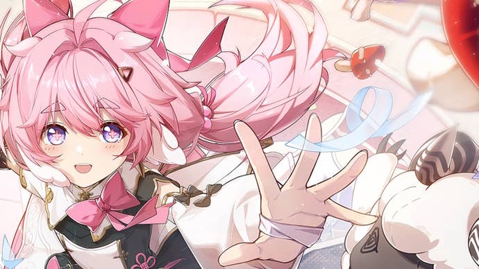 Encore from Wuthering Waves artwork, with her hand outstretched to the camera.