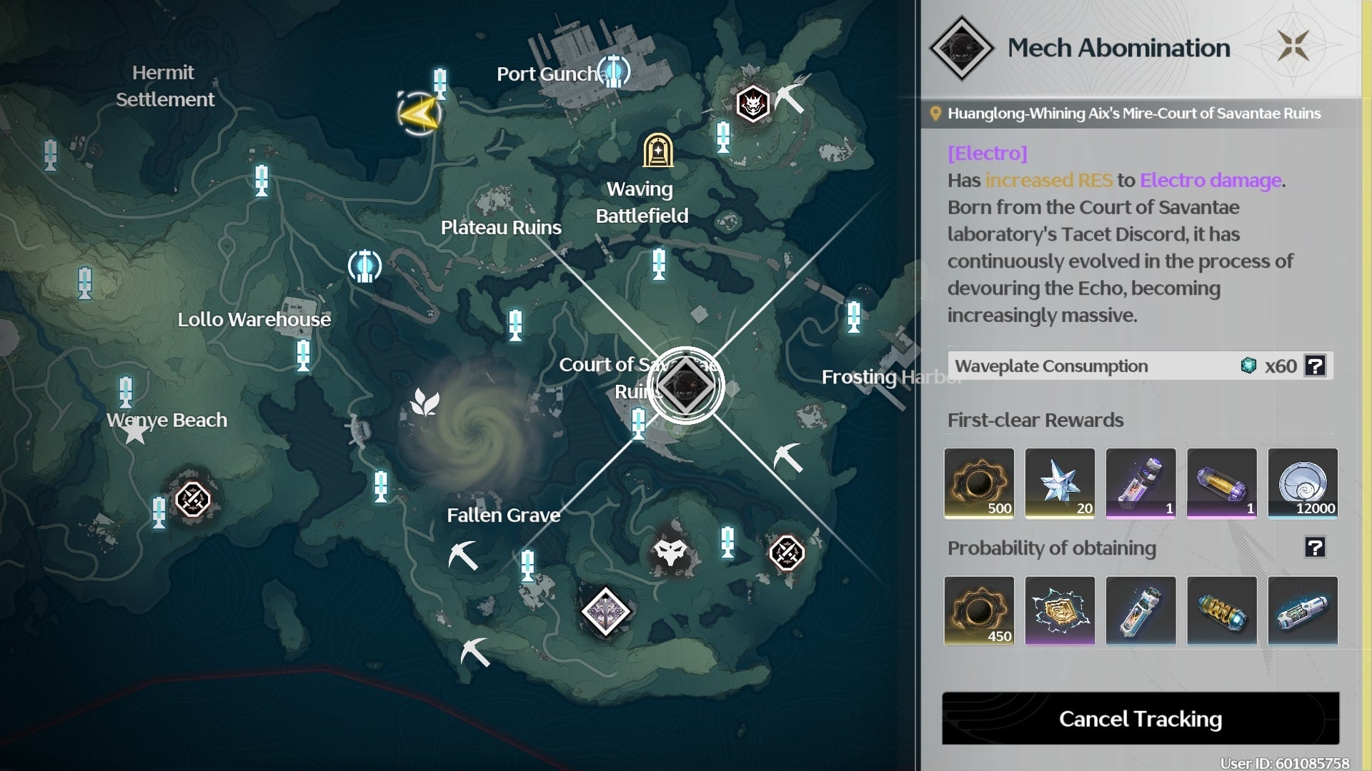 The location of the Mech Abomination is marked on the Wuthering Waves map - 3