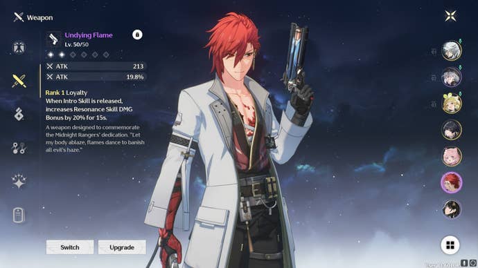 Mortefi is shown with the Undying Flames weapon in Wuthering Waves