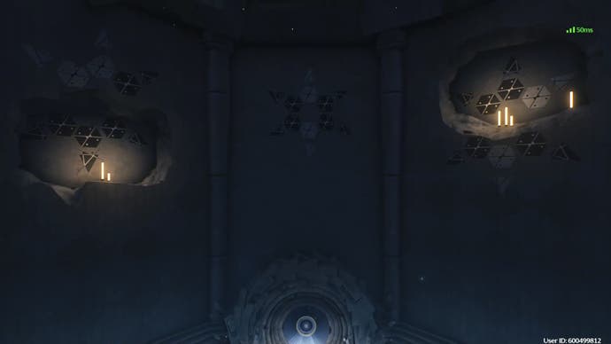 First-person view of the wall tile patterns in the final puzzle of the Perspective Bender estate in Wuthering Waves.