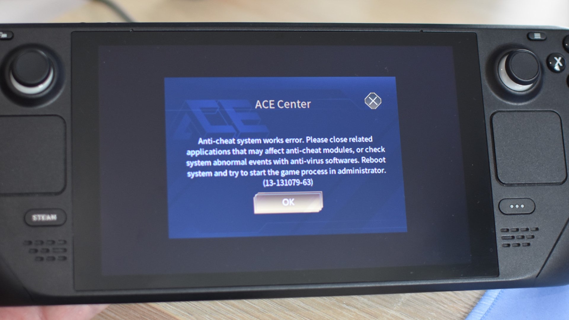 An anti-cheat error message appears in Wuthering Waves on the Steam Deck. - 3